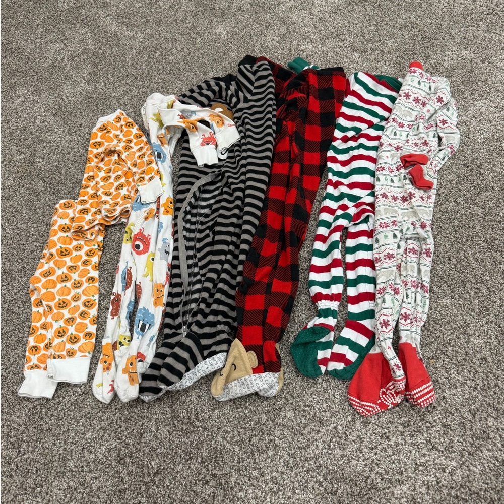 Kids One-Piece Footed Pajamas - Assorted Patterns and Colors 6 pairs